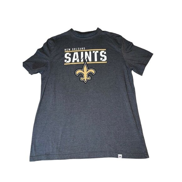 MAJESTIC NFL SAINTS Mens Gray Logo Crewneck Short Sleeve T-Shirt Sz XL - Picture 1 of 7